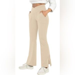 Beige high waisted flare leggings (with pockets)